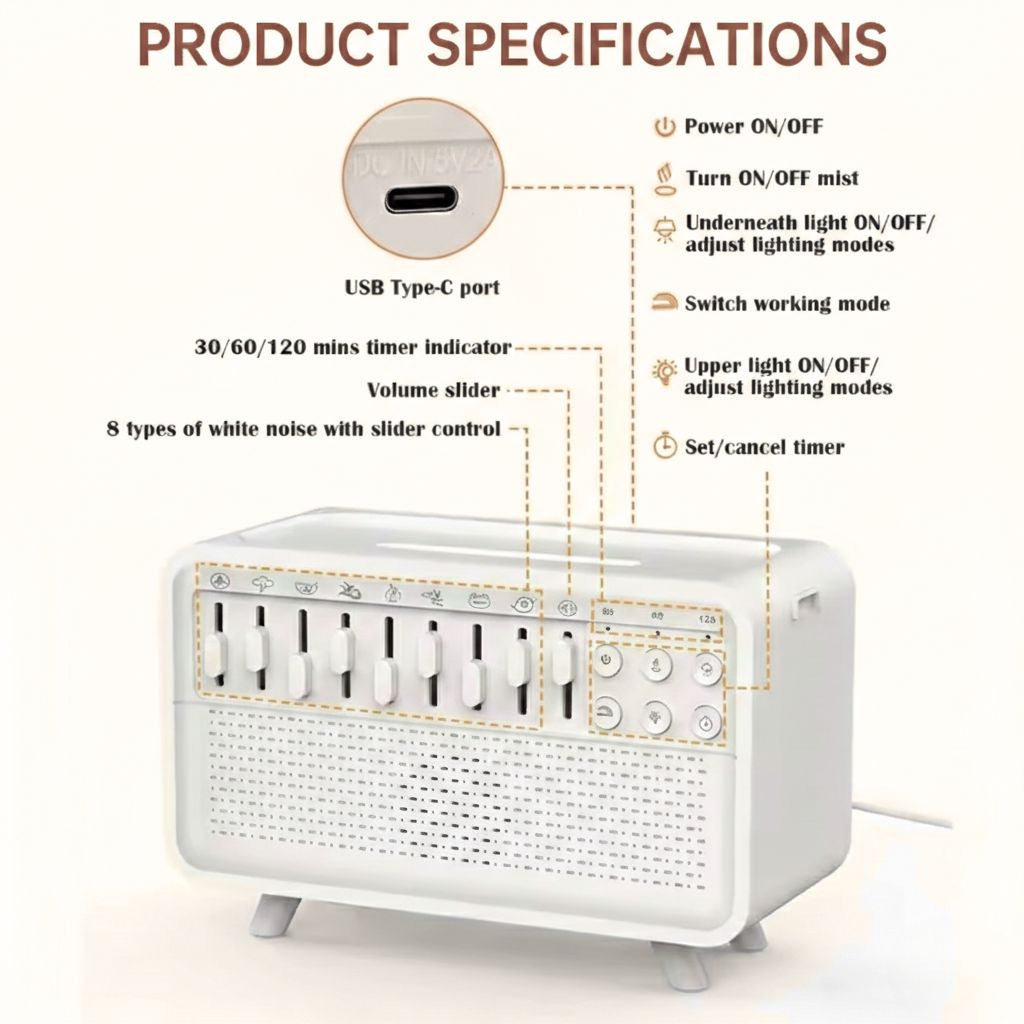 White Noise Sleep Diffuser | Flame Humidifier with Bluetooth